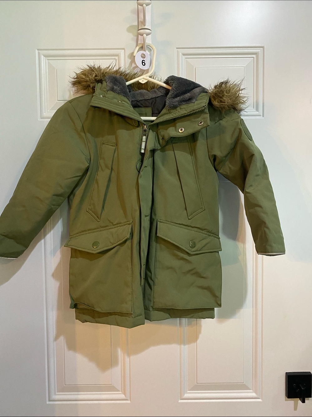 GAP Kids Olive Green Parka with Faux Fur Hood
